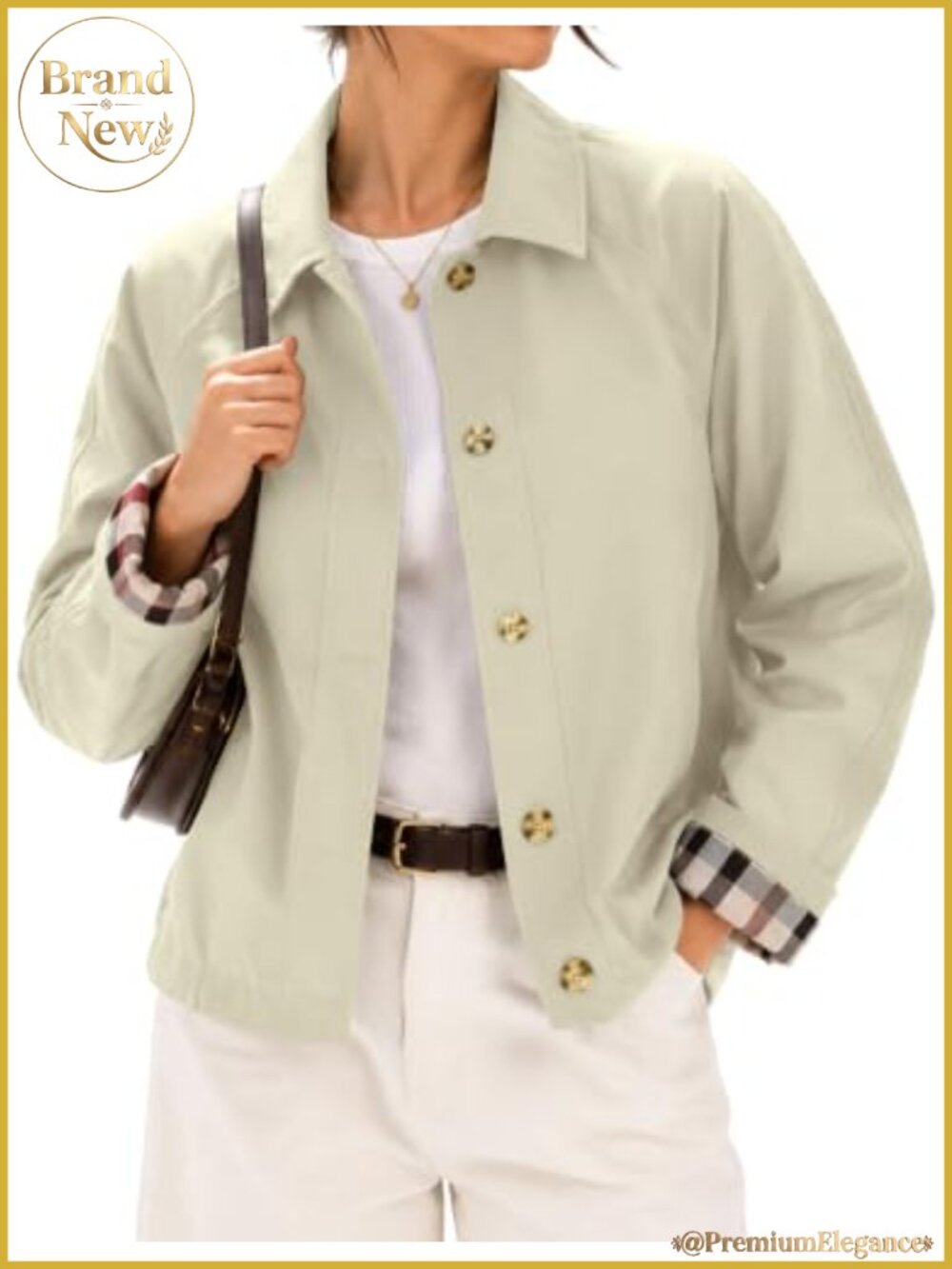 Women's Trench Coat Casual Jacket with Pockets Plaid Lining Lightweight
